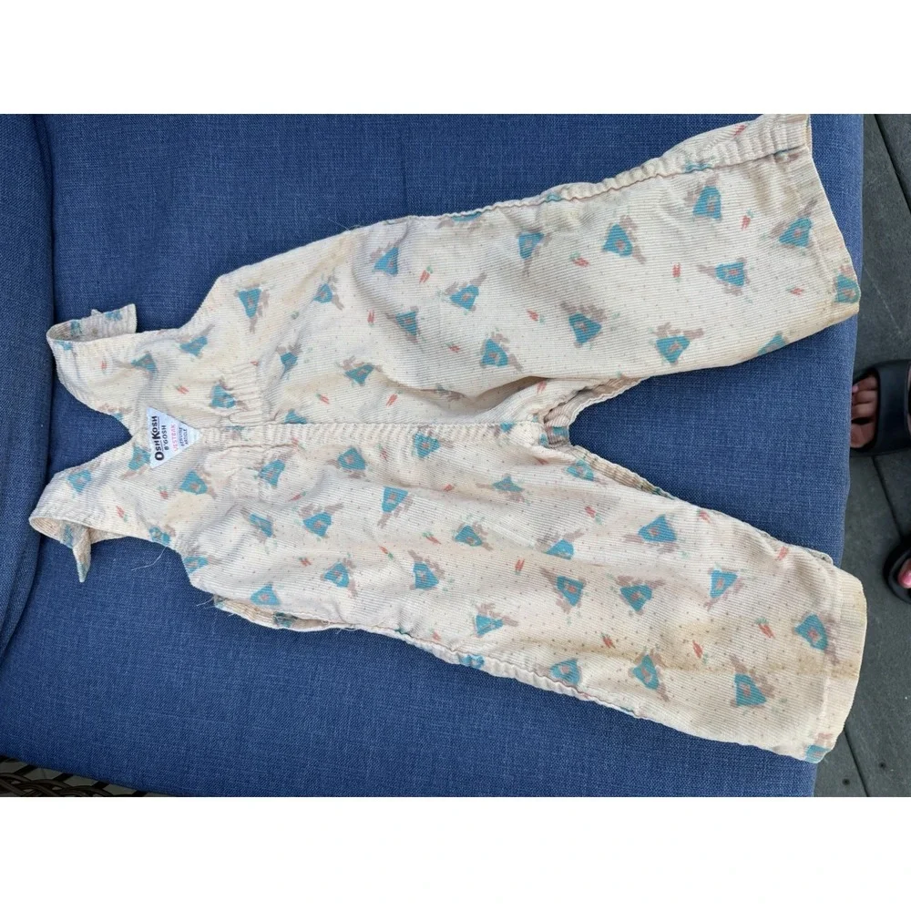 OshKosh B'Gosh 80s VTG Vestbak  Corduroy Bunny Rabbit Easter Overalls 12 months